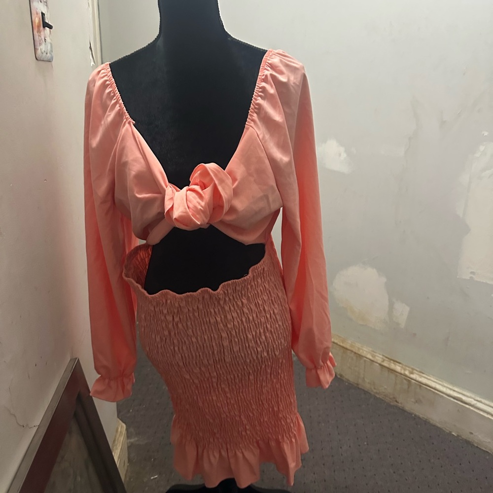 SHEIN Curve Pink Off the Shoulder Long Sleeve Dress